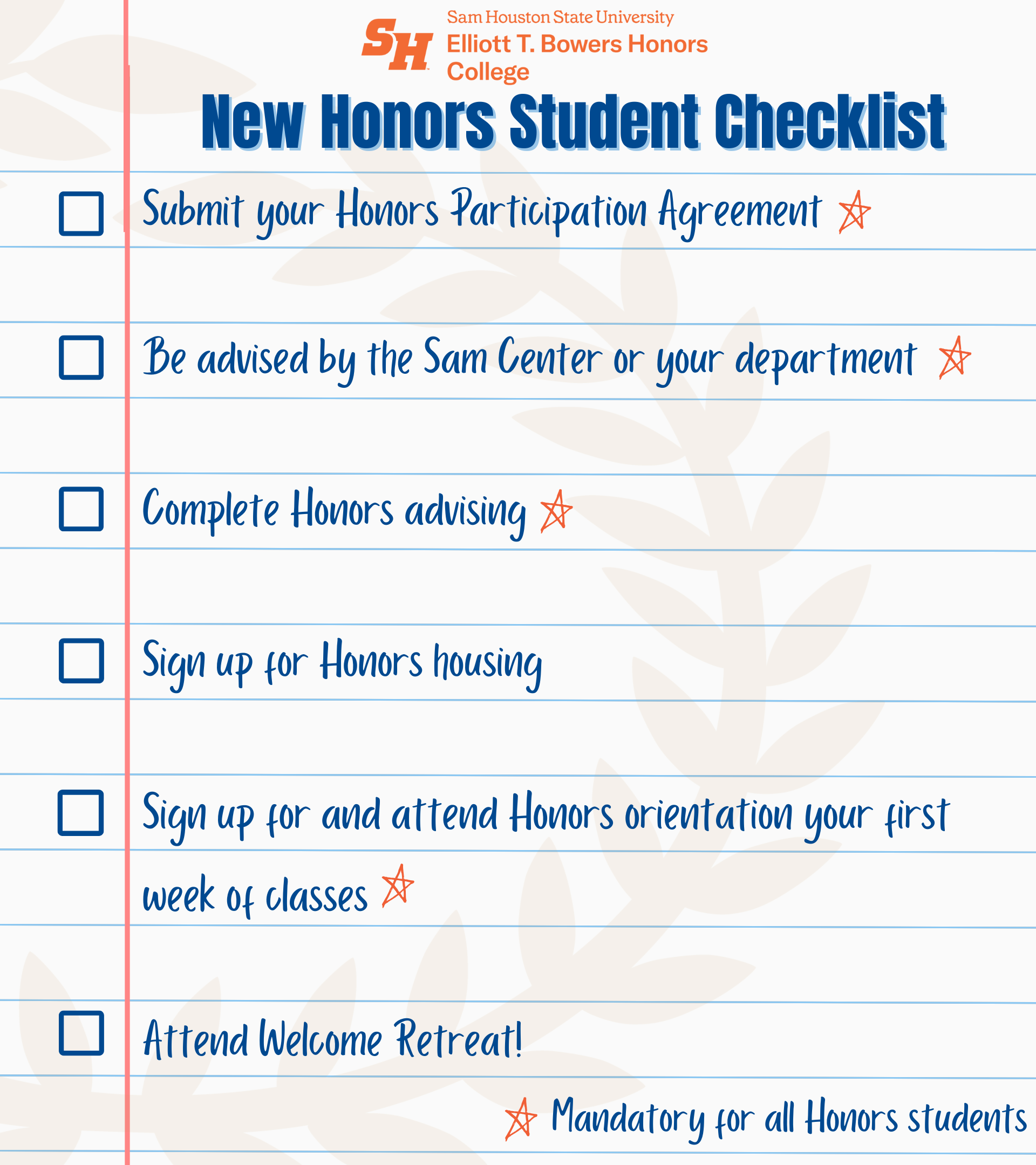 New Honors checklist 