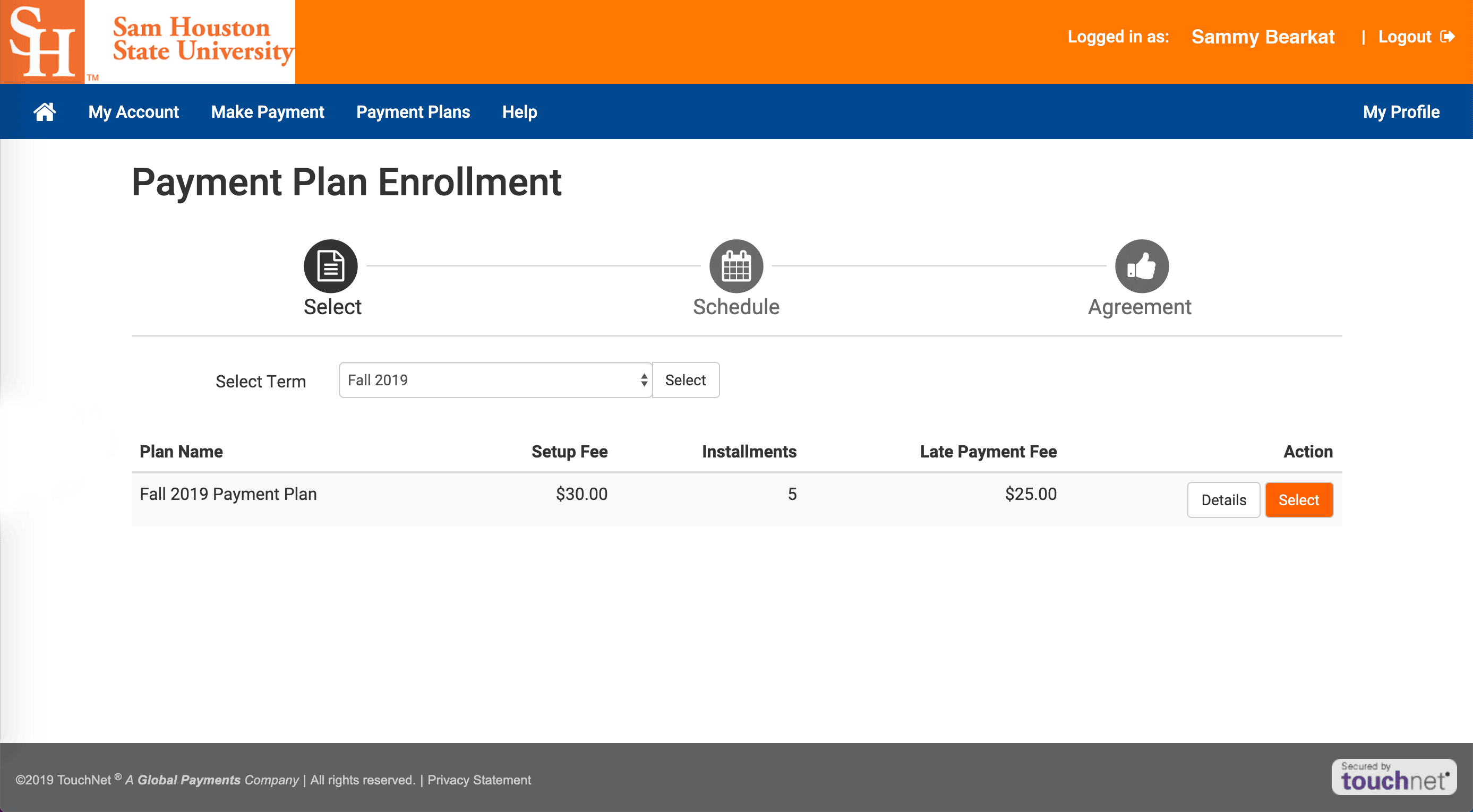 click the orange select button on the desired plan option