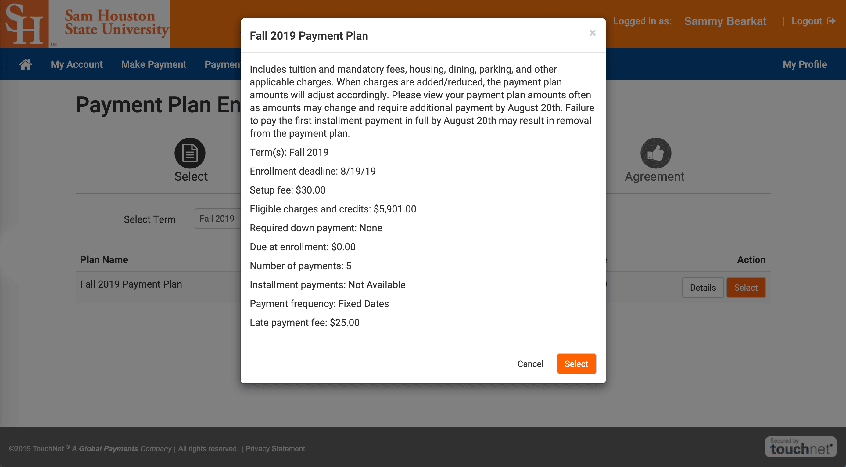 click the orange select button on the desired plan option