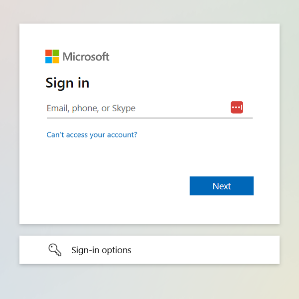 Microsoft Login Screen