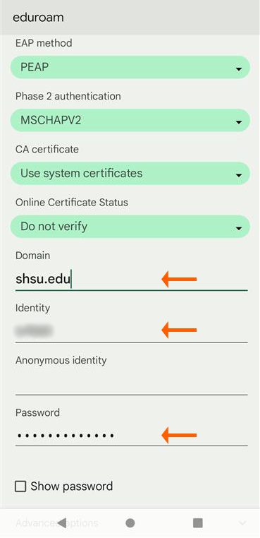 Android Eduroam Settings