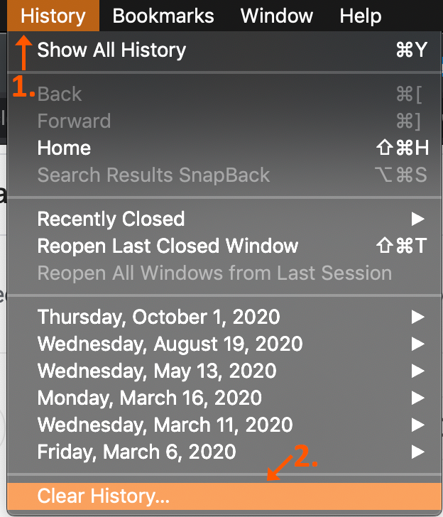 Safari Select History Clear History
