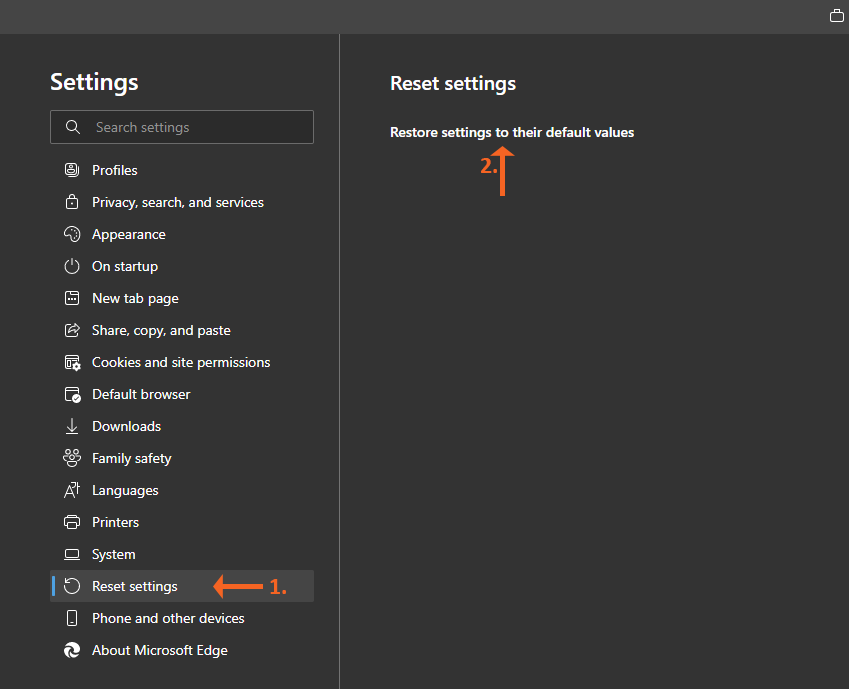 Edge Reset Settings