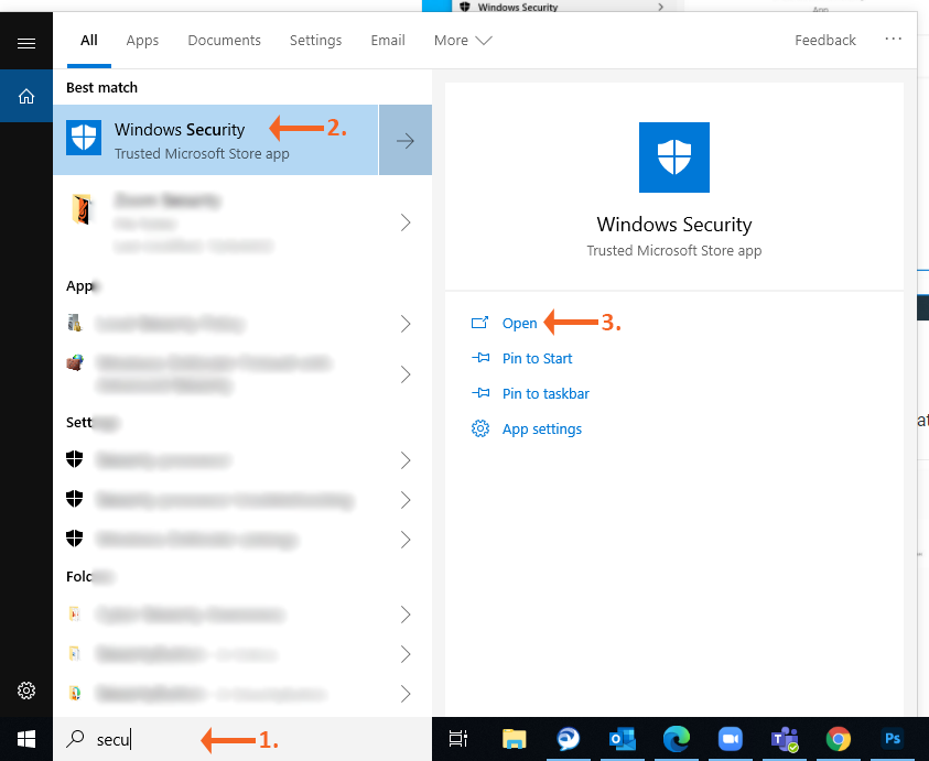 Start Menu Windows Security