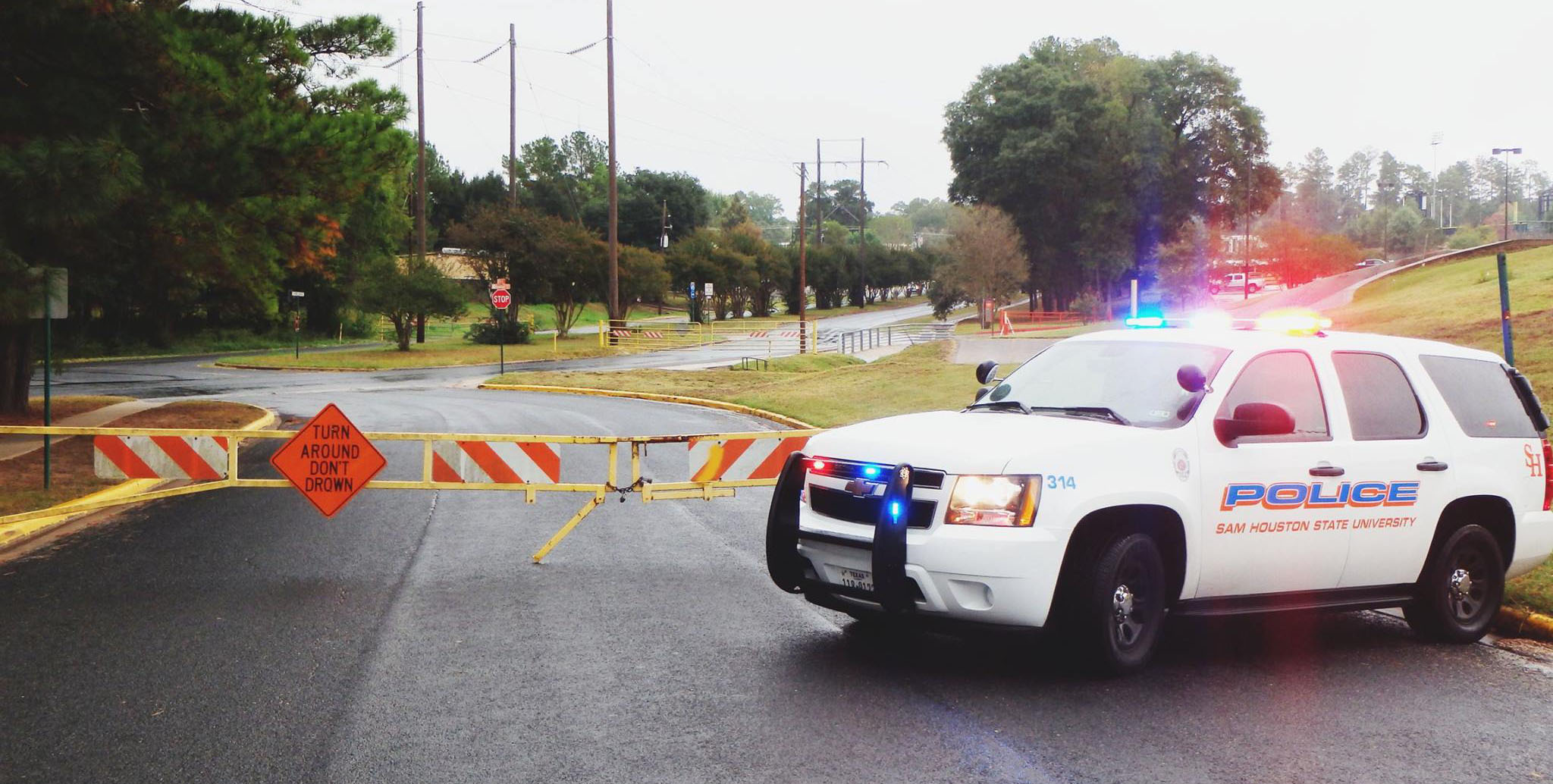 Police SUV parked to close road