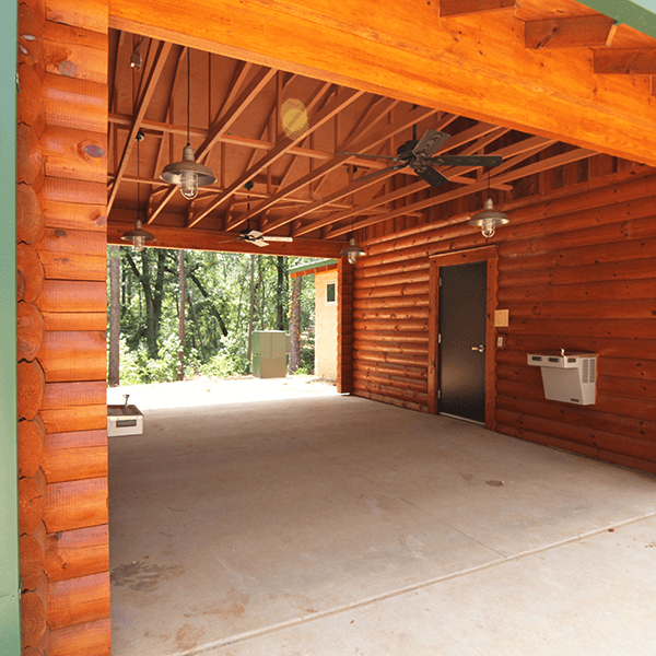 water fountain and walk through area between bunkhouses