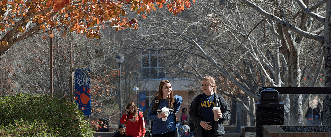 Students walking through campus.